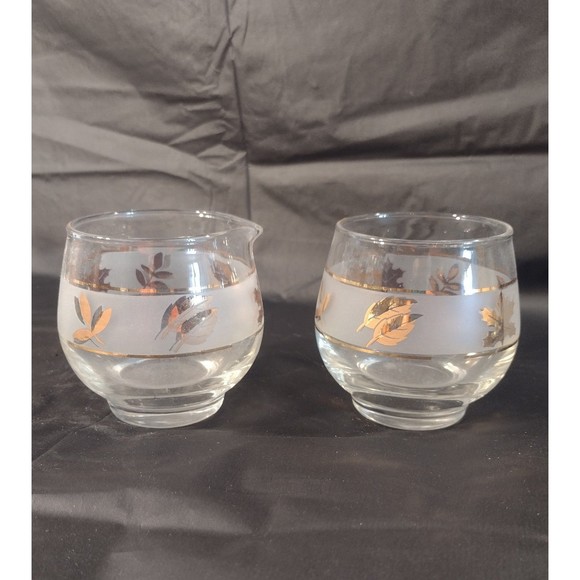 Mid Century Libbey Glass Frosted Gold Leaf Sugar & Creamer in Metal Holder - Picture 4 of 7